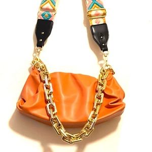 Pumpkin Color Cloud Bag With Added Adjustable Shoulder Strap Faux Leather